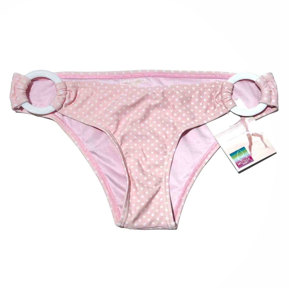 Melissa Swim Bikini Bottoms Light Pink White Polka Dots O-Ring Hips Size Medium